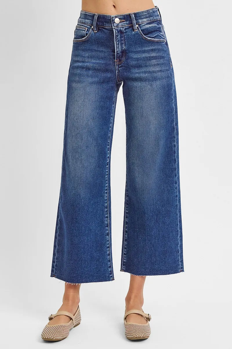 RISEN Raw Hem Wide Leg Cropped Jeans OutfitFlow