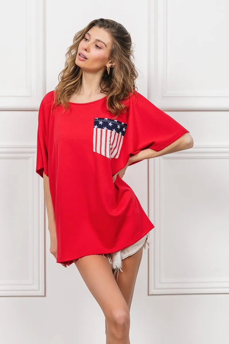 BiBi French Terry With Front Pocket Dolman Sleeves Top OutfitFlow