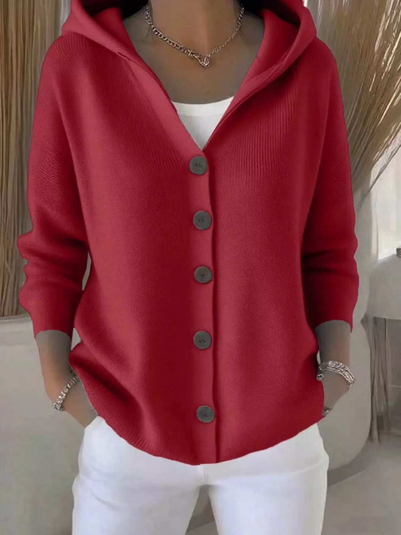 Full Size Hooded Button-Front Soft Knit Cardigan Plus Size Burgundy OutfitFlow