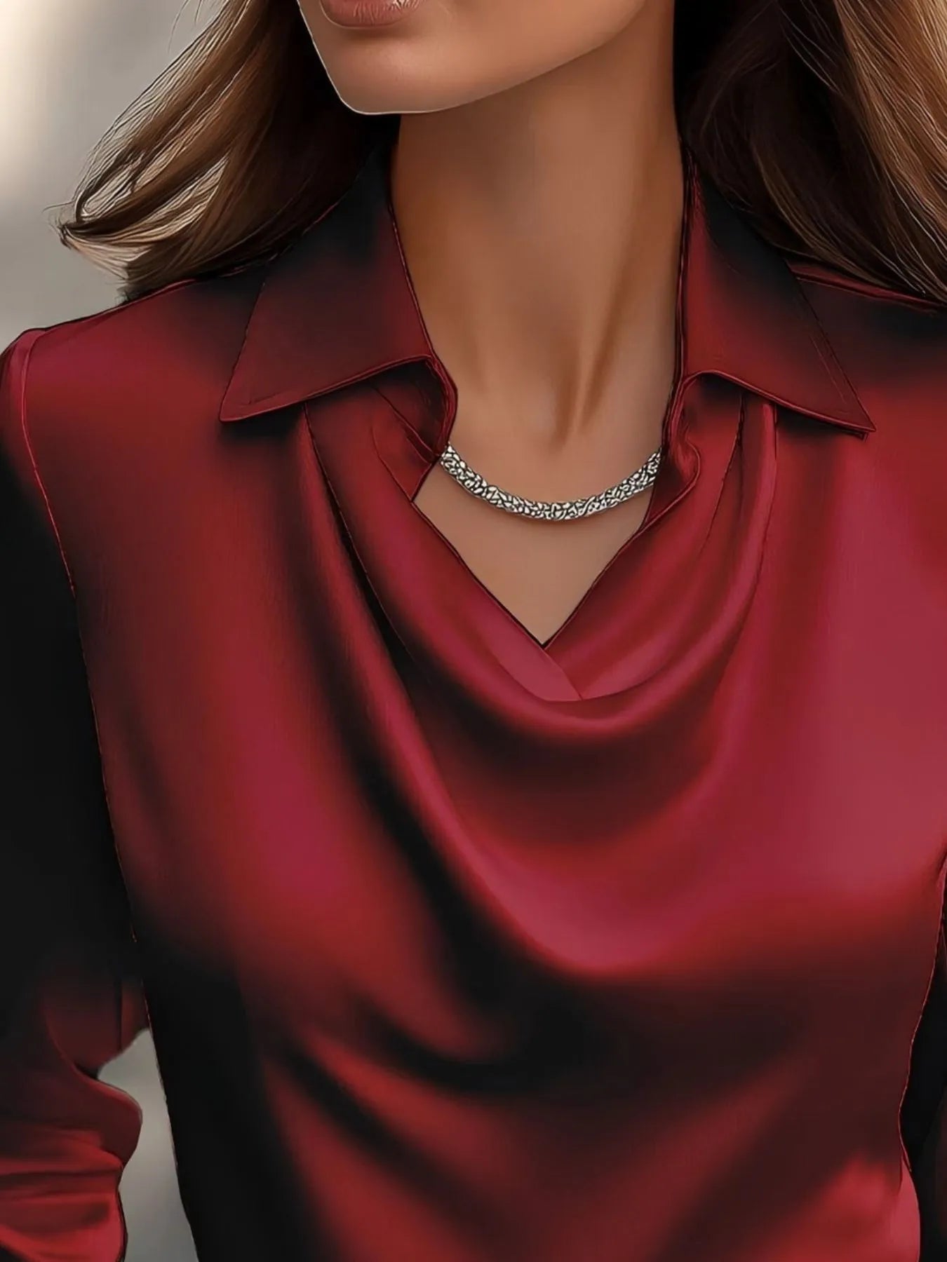 Full Size Collared Neck Long Sleeve Blouse Plus Size OutfitFlow