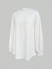 Smocked Cuff Round Neck Long Sleeve T-Shirt