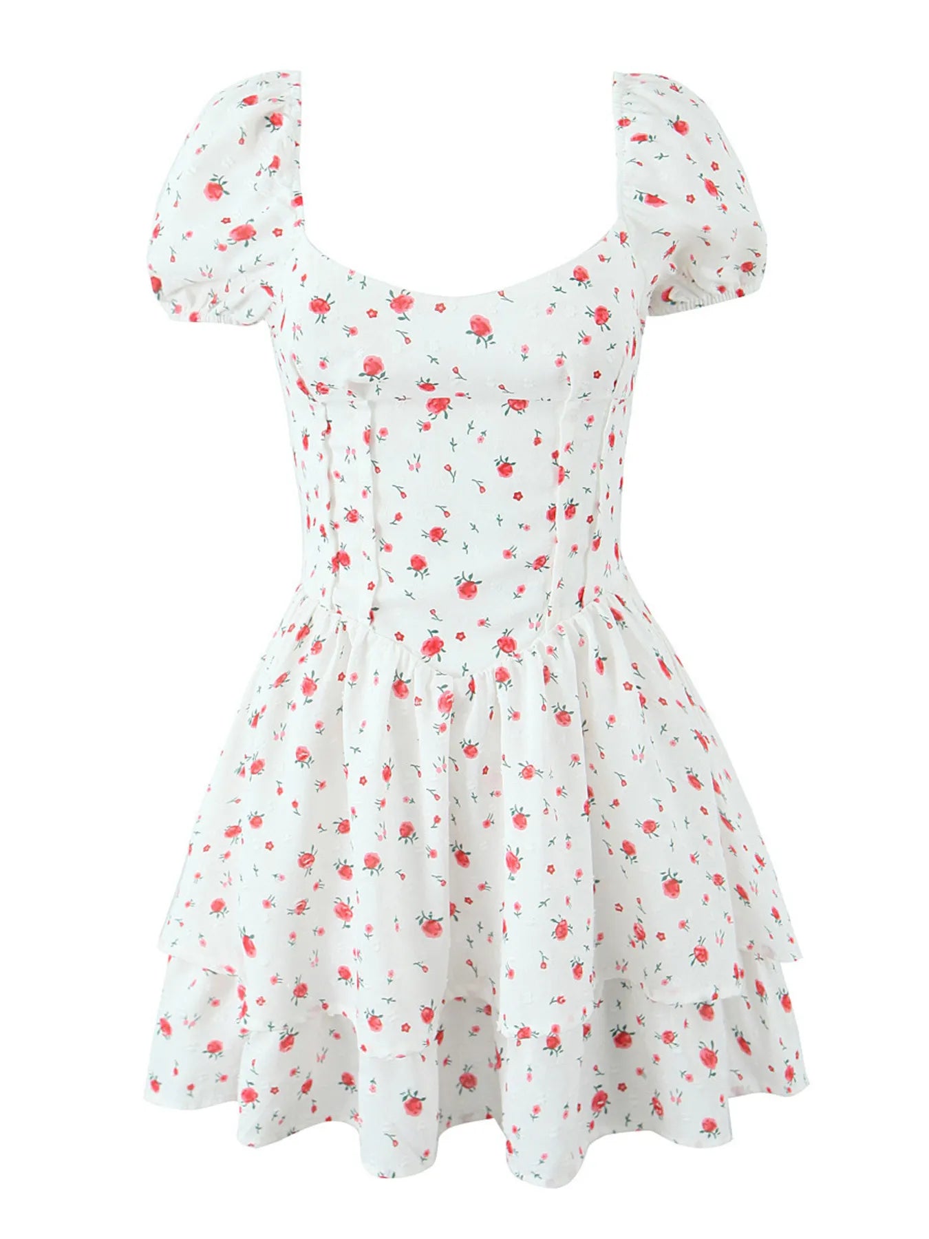 Printed Puff Sleeve Layered Dress OutfitFlow