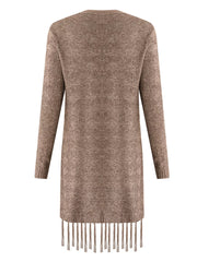 Open Front Fringe Longline Cardigan with Pockets OutfitFlow