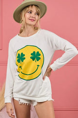BiBi Smile Face Graphic Round Neck Long Sleeve Top OutfitFlow