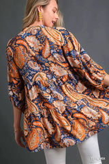 Umgee Mix Paisley Boho Tunic Blouse Trendsi