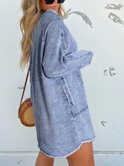 Full Size Button-Front Long Sleeve Denim Shirt Dress Plus Size OutfitFlow
