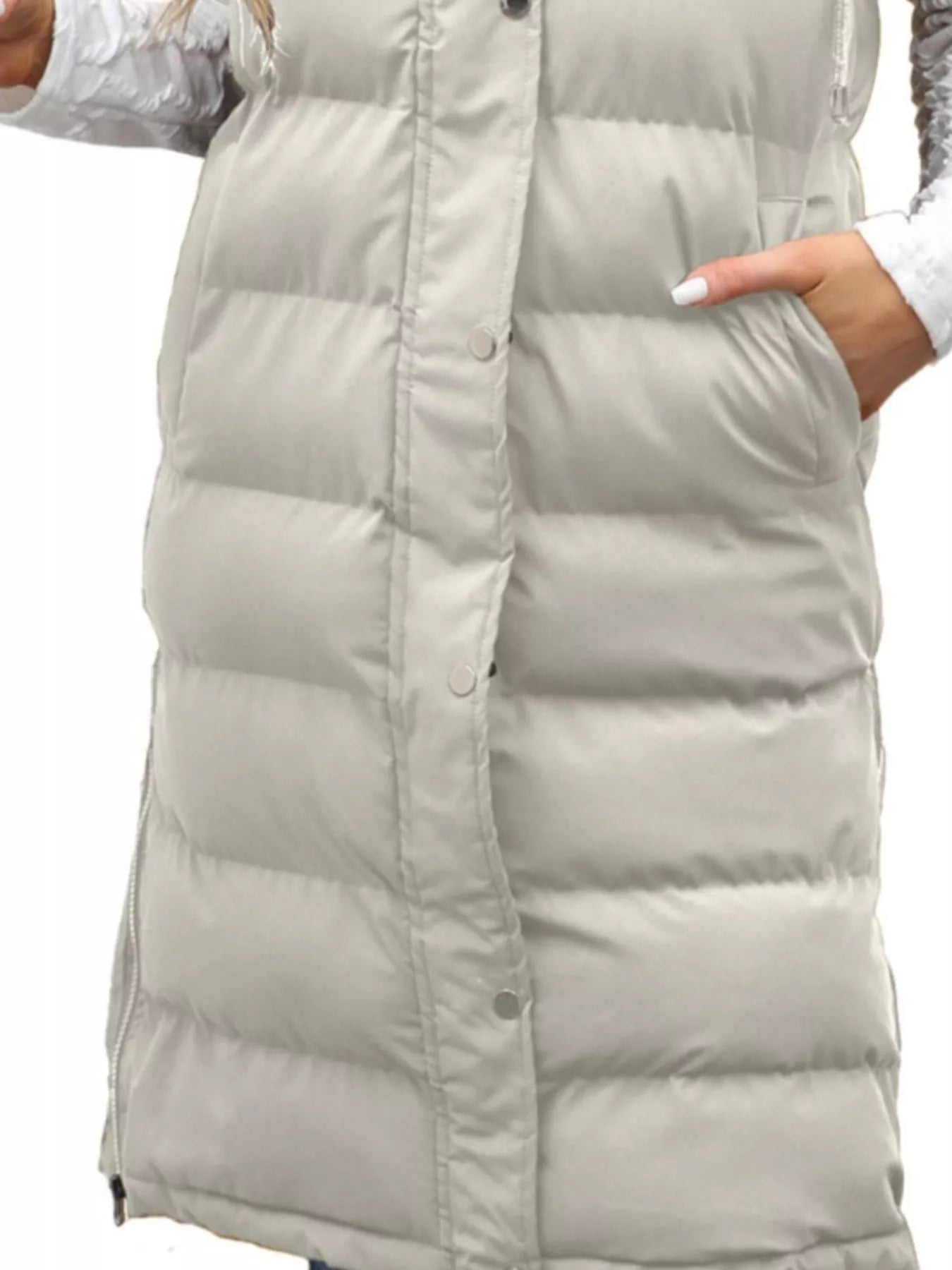 Full Size Snap Down Hooded Padded Longline Vest Coat Plus Size OutfitFlow
