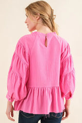 And The Why Loose Fit Tiered Raw Edge Hem Blouse Top OutfitFlow
