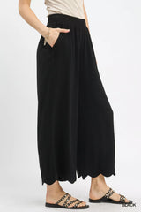 Umgee Linen Blend Scallop Hem Wide Leg Pants OutfitFlow