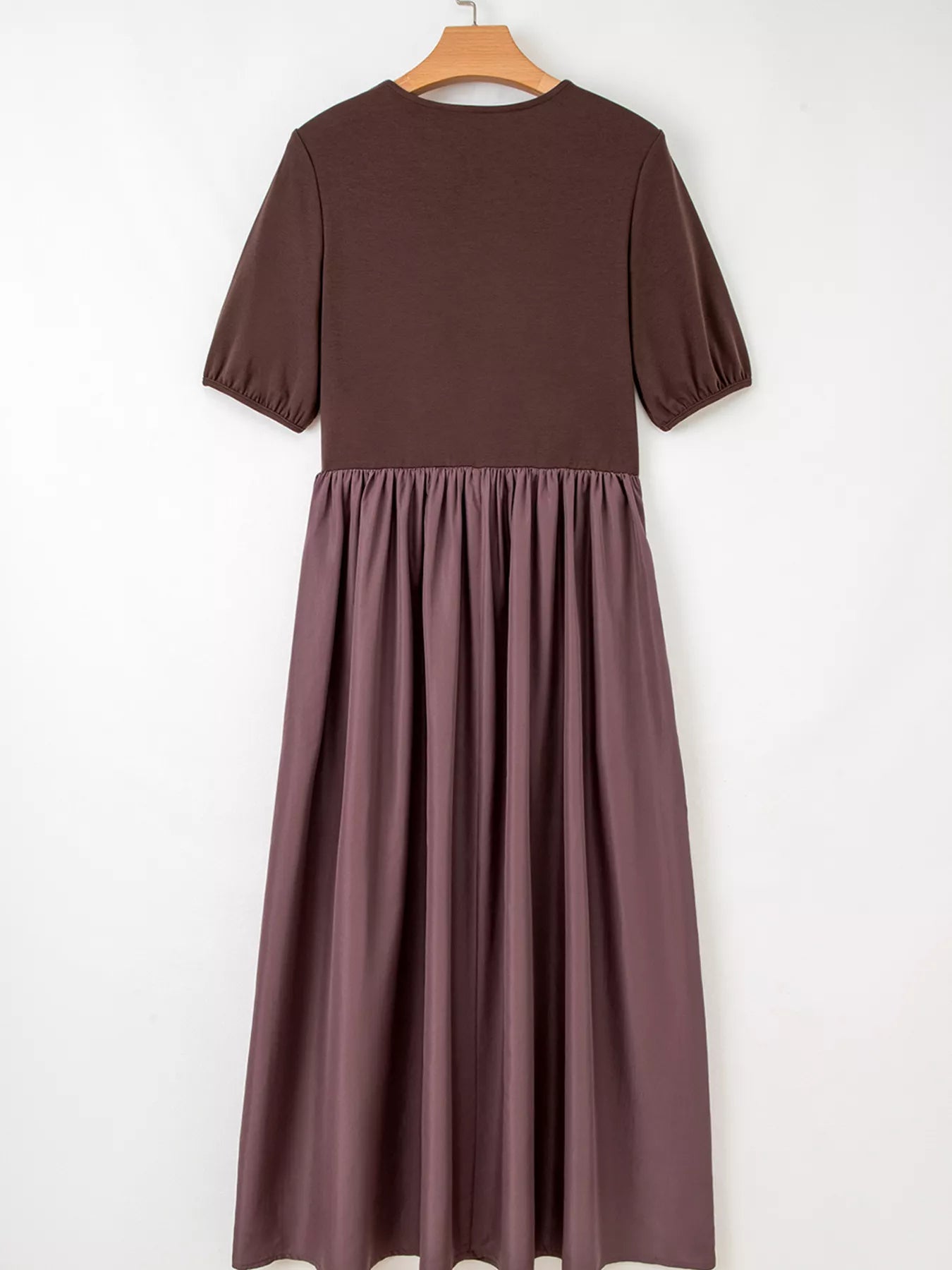 Short Sleeve Knit Top Patchwork Pleated Dress OutfitFlow