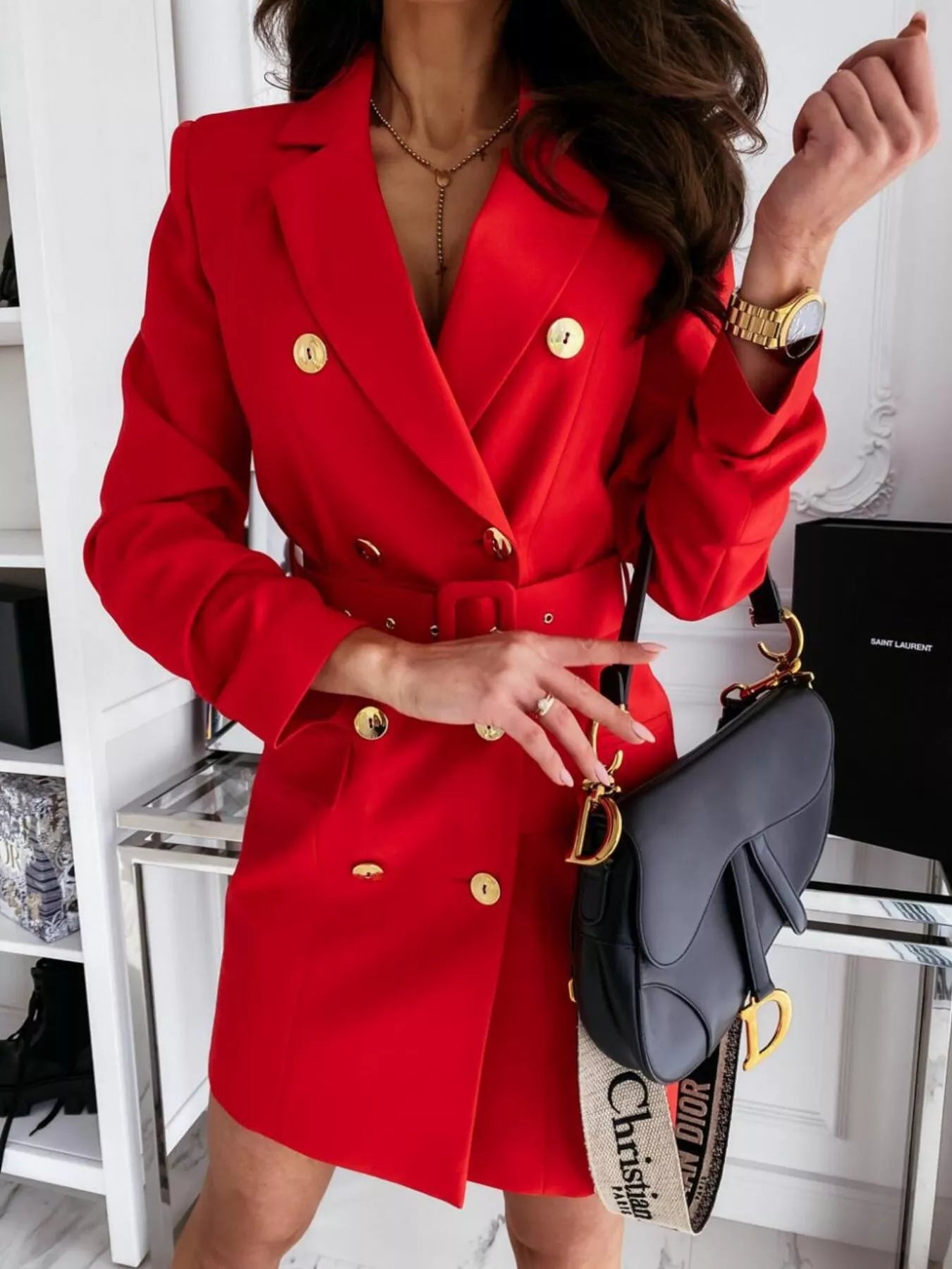Double-Breasted Belted Blazer Dress OutfitFlow