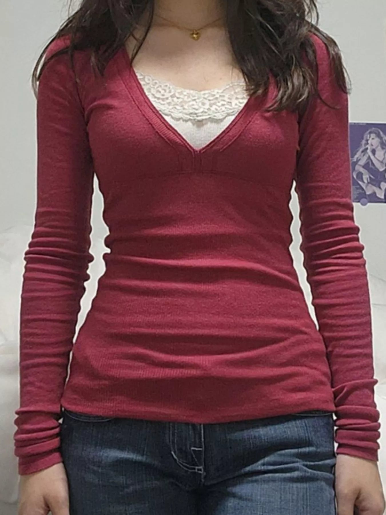 Long Sleeve T-Shirt with Lace Detail Trendsi
