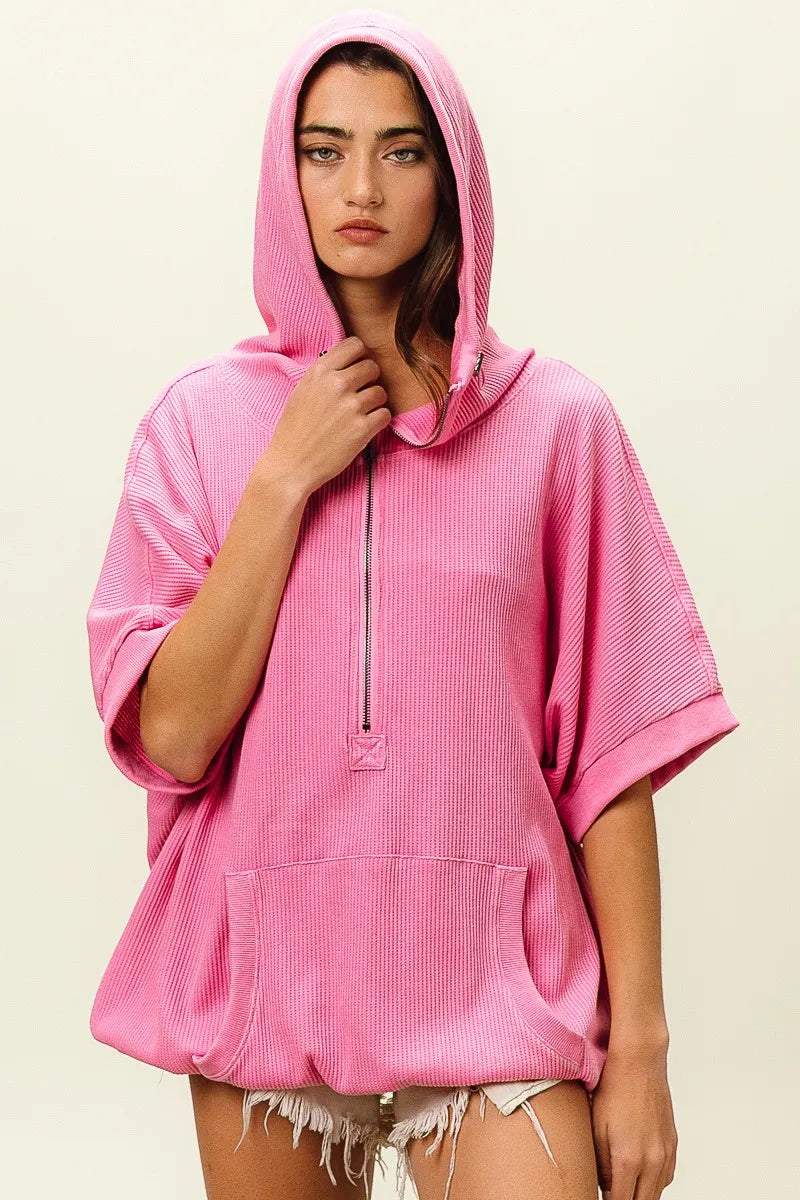 BiBi Vintage Washed Waffle Thermal Hoodie OutfitFlow