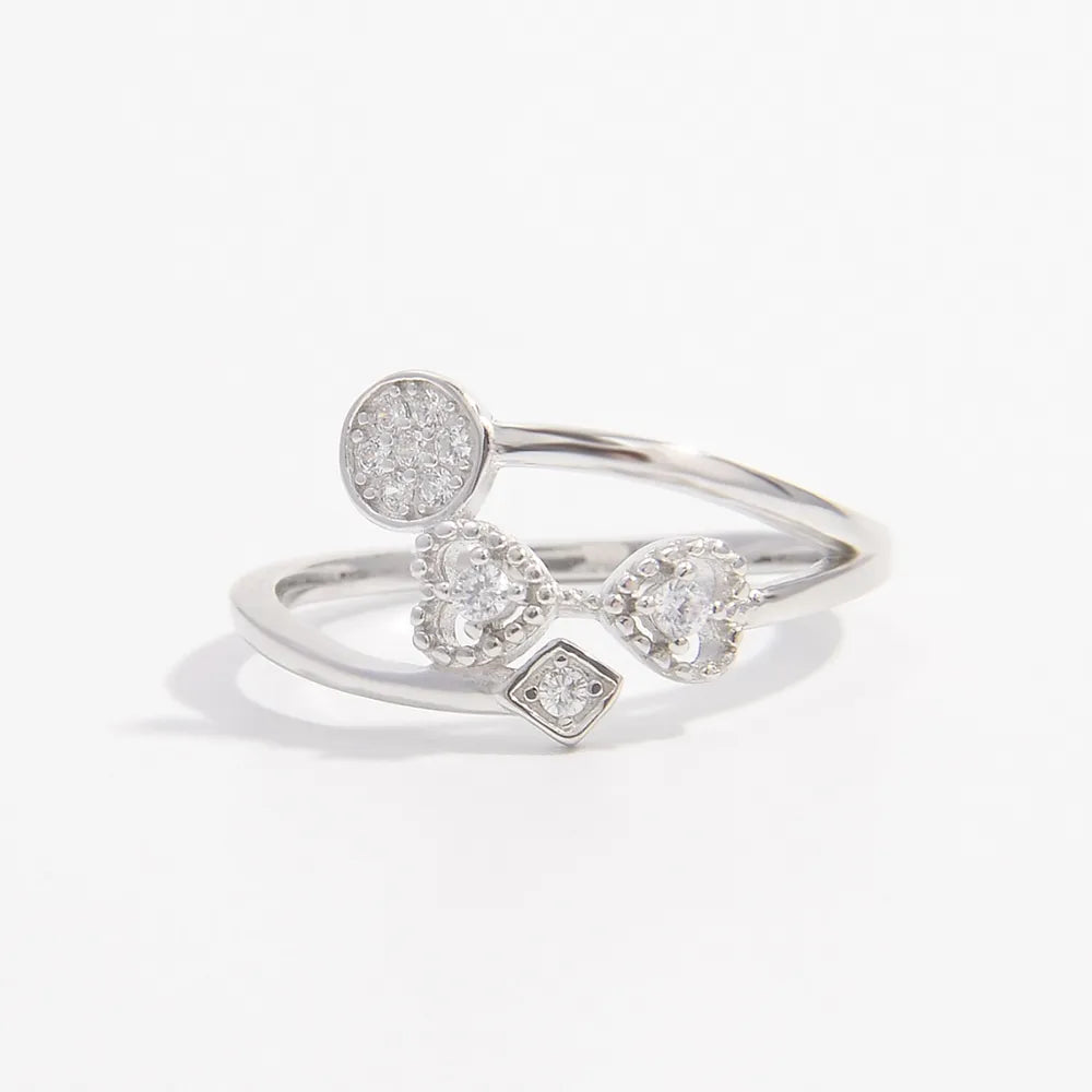925 Sterling Silver Inlaid Zircon Ring Silver OutfitFlow
