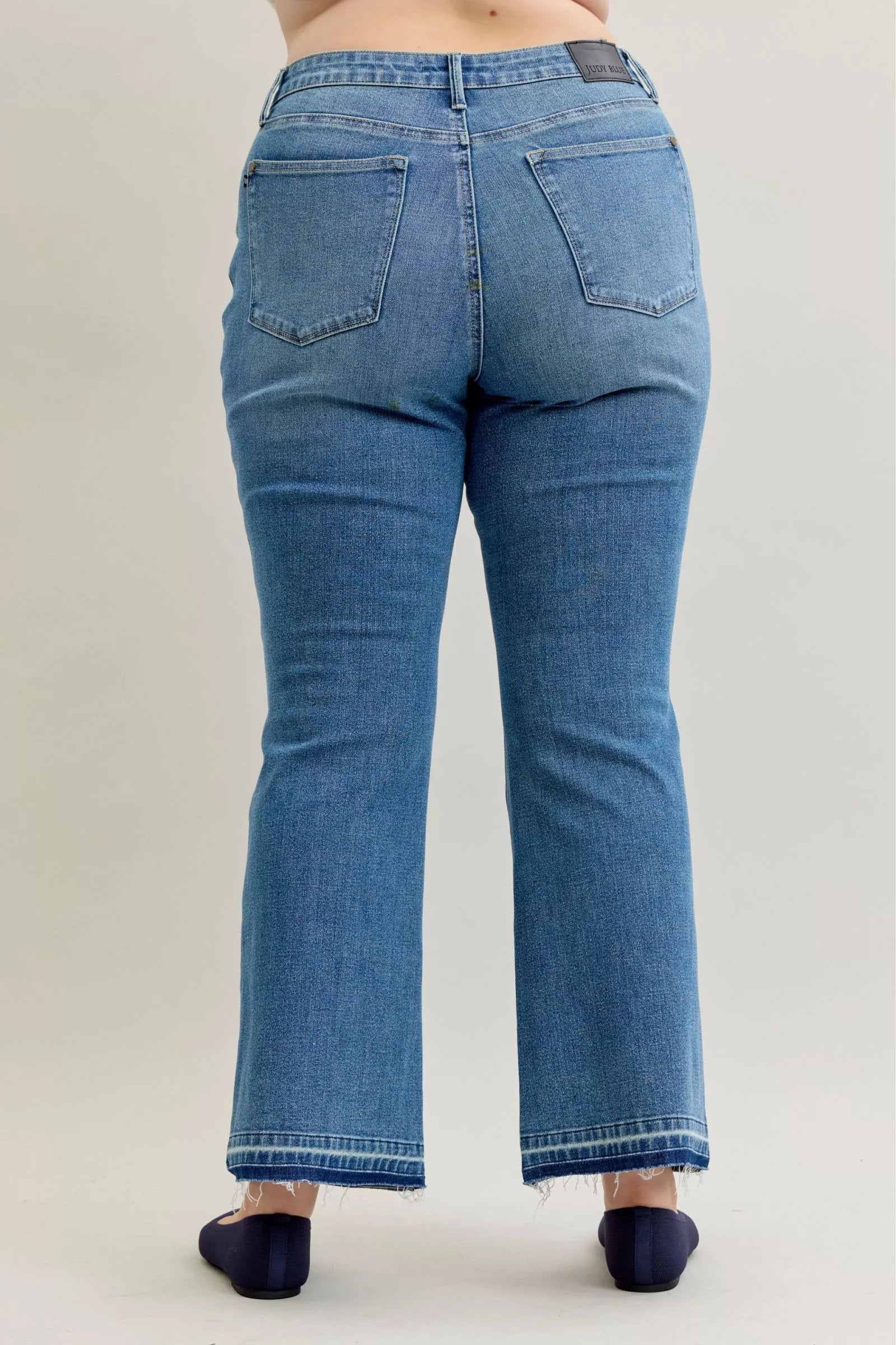 Judy Blue Full Size Mid Rise Slim Bootcut Tummy Control Release Hem Jeans Plus Size OutfitFlow