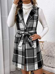 Outfit Flow - Perfee Tied Plaid Vest Coat