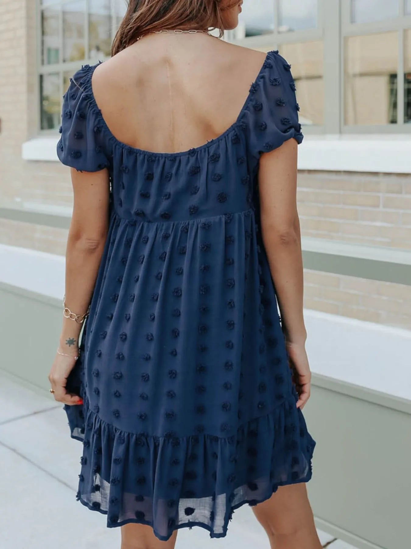 Swiss Dot Square Neck Mini Dress OutfitFlow