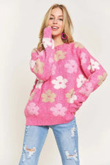 ADORA Full Size Floral Popped 2-Tone Sweater Top Plus Size OutfitFlow