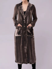 Velvet Lapel Collar Longline Coat Trendsi