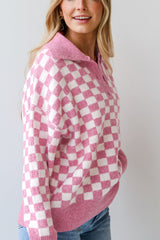 Outfit Flow - Checkered Collared Neck Long Sleeve Sweater