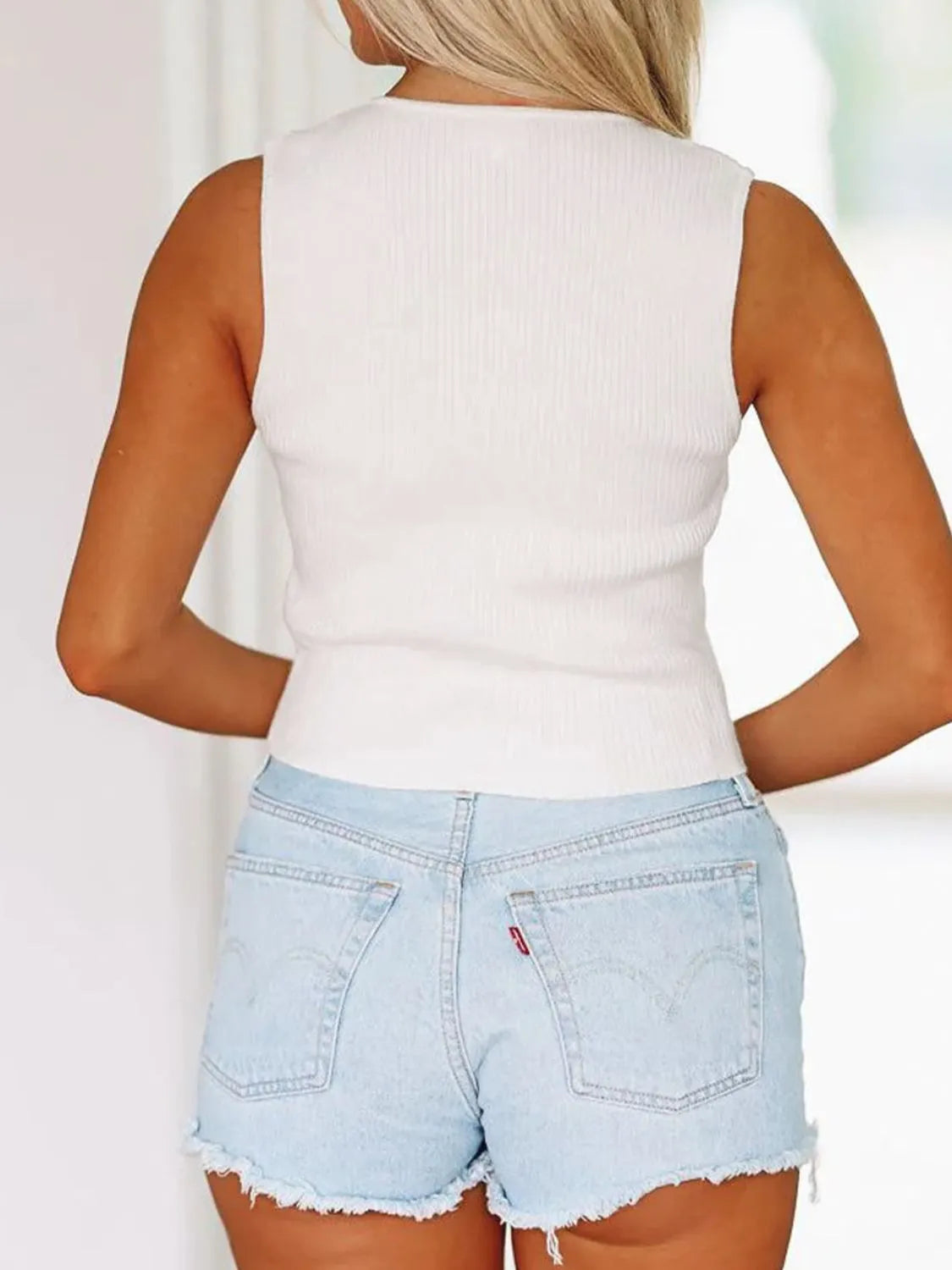 Bow Round Neck Cropped Tank OutfitFlow
