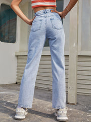 High Waist Straight Jeans with Pockets