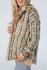 Plaid Drawstring Hooded Flannel Jacket OutfitFlow