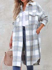 Oversized Plaid Button Up Longline Jacket OutfitFlow