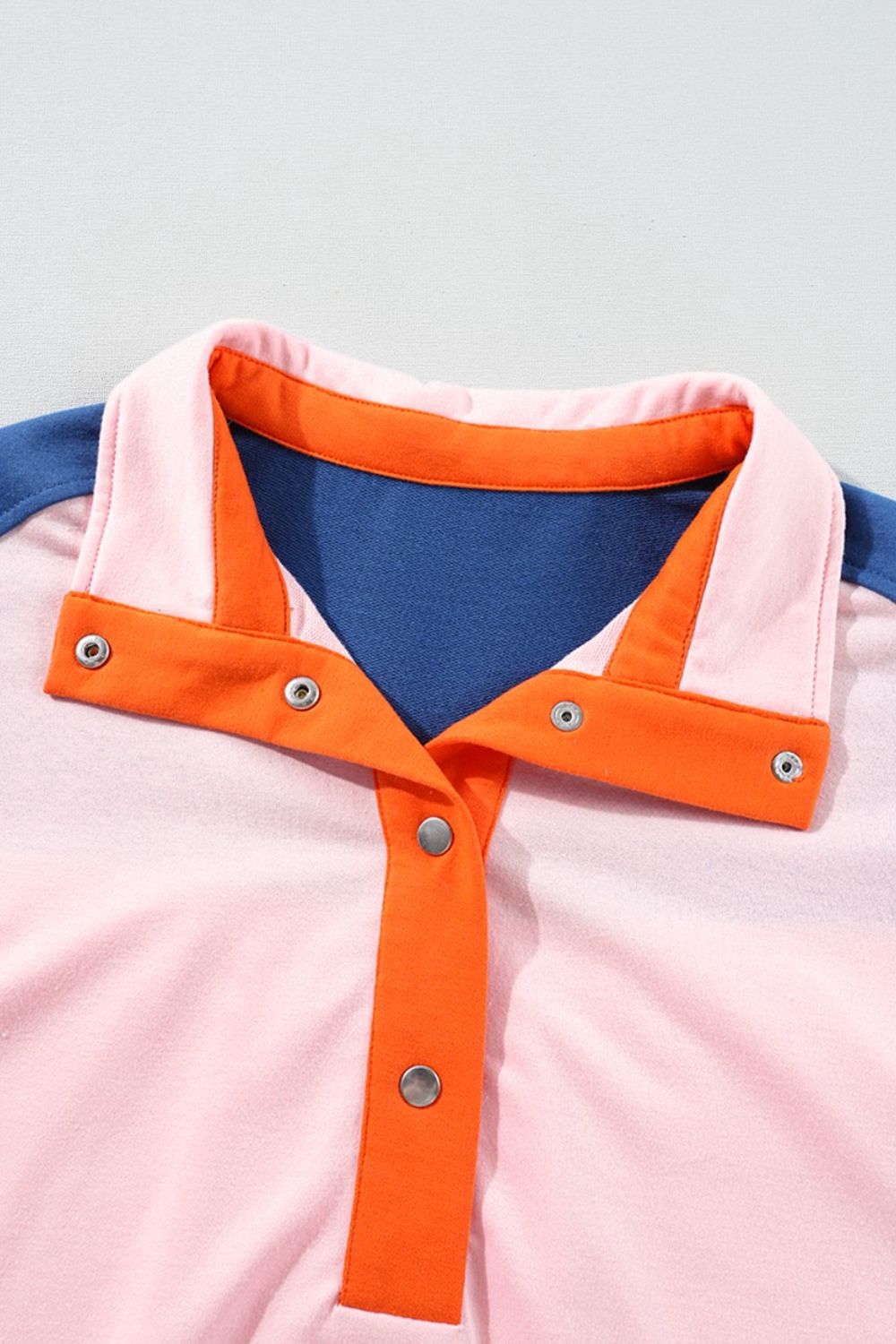 Color Block Half Buttoned Ruffled Short Sleeve T Shirt OutfitFlow
