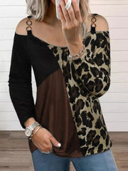 Outfit Flow - Full Size Leopard Cold Shoulder Long Sleeve T-Shirt