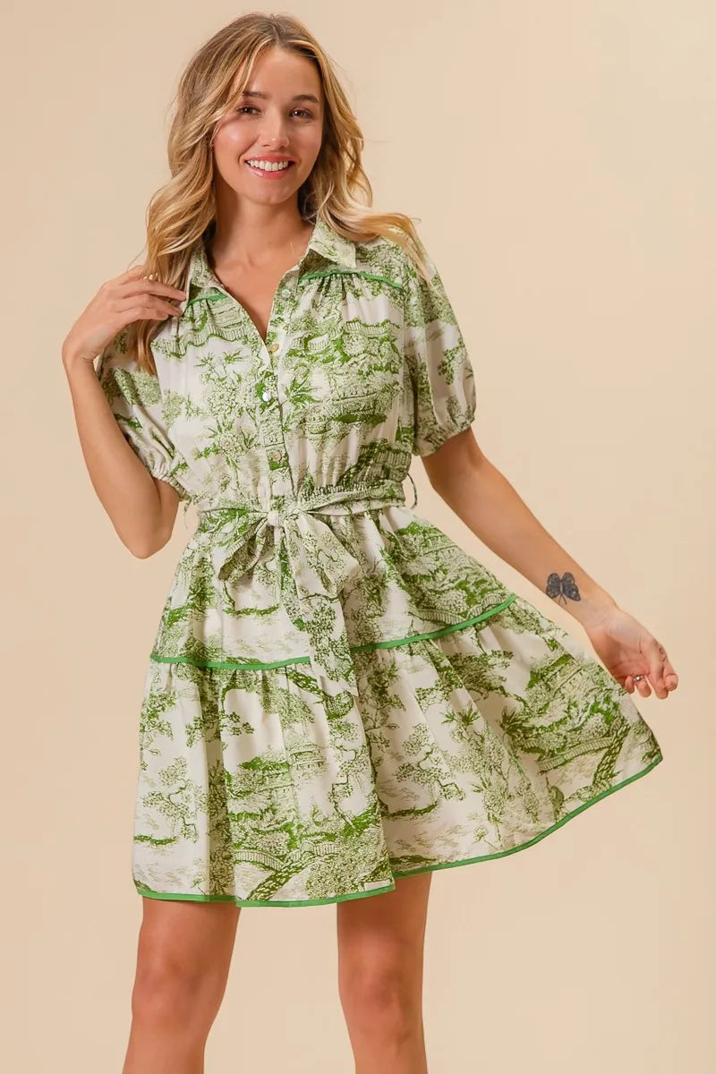 BiBi Woven Printed Tiered Dress OutfitFlow