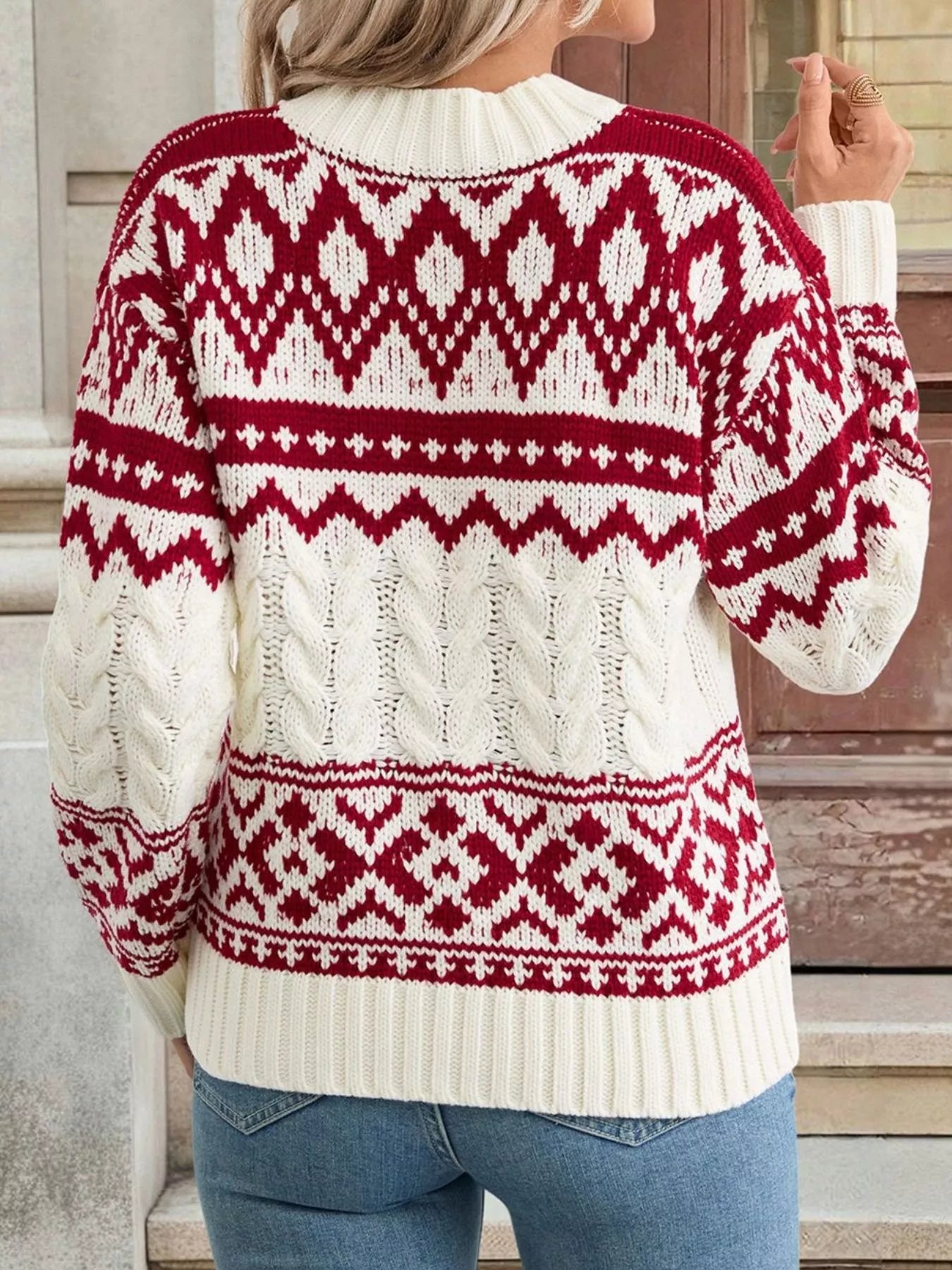 Christmas Cable Knit Long Sleeve Sweater OutfitFlow