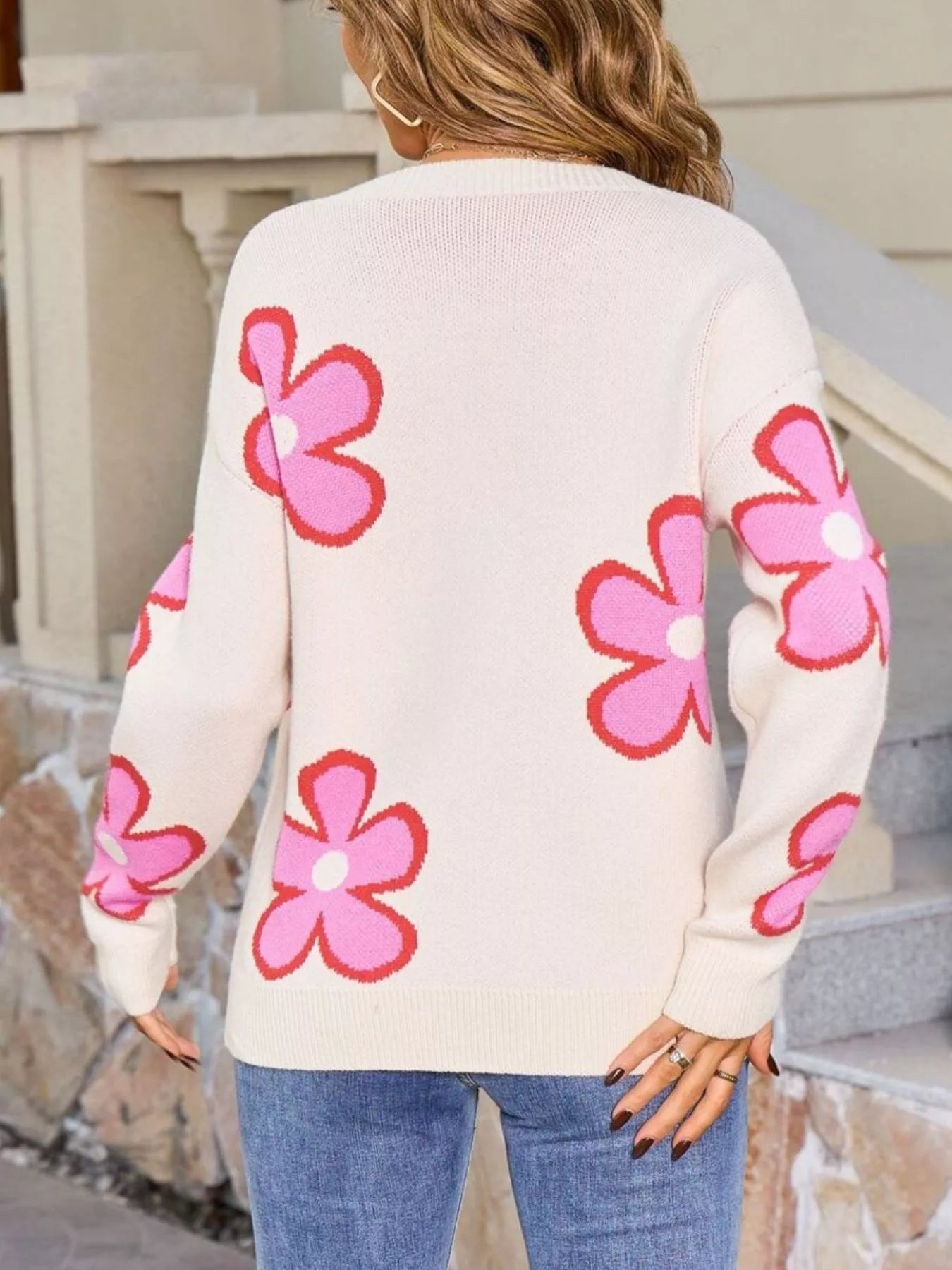Floral Crew Neck Sweater Trendsi