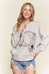 ADORA Rhinestone Accent Casual Sweatshirt OutfitFlow