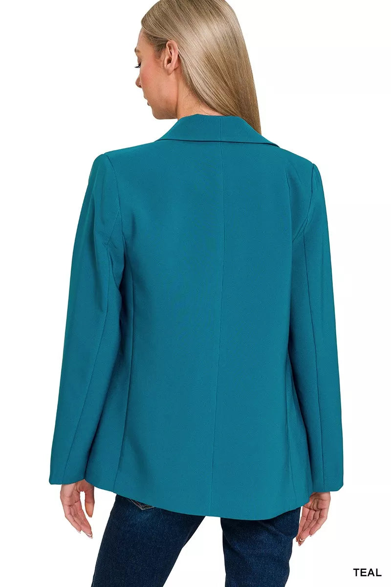Zenana Woven Long Sleeve Blazer With Lining OutfitFlow