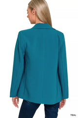 Zenana Woven Long Sleeve Blazer With Lining OutfitFlow