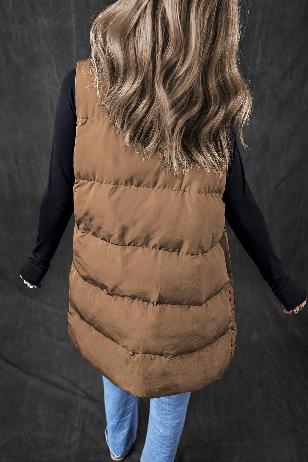 Pocketed Zip Up Vest Coat OutfitFlow