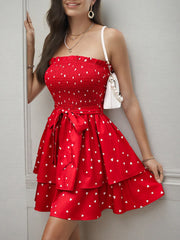 Smocked Heart Print Tube Dress OutfitFlow