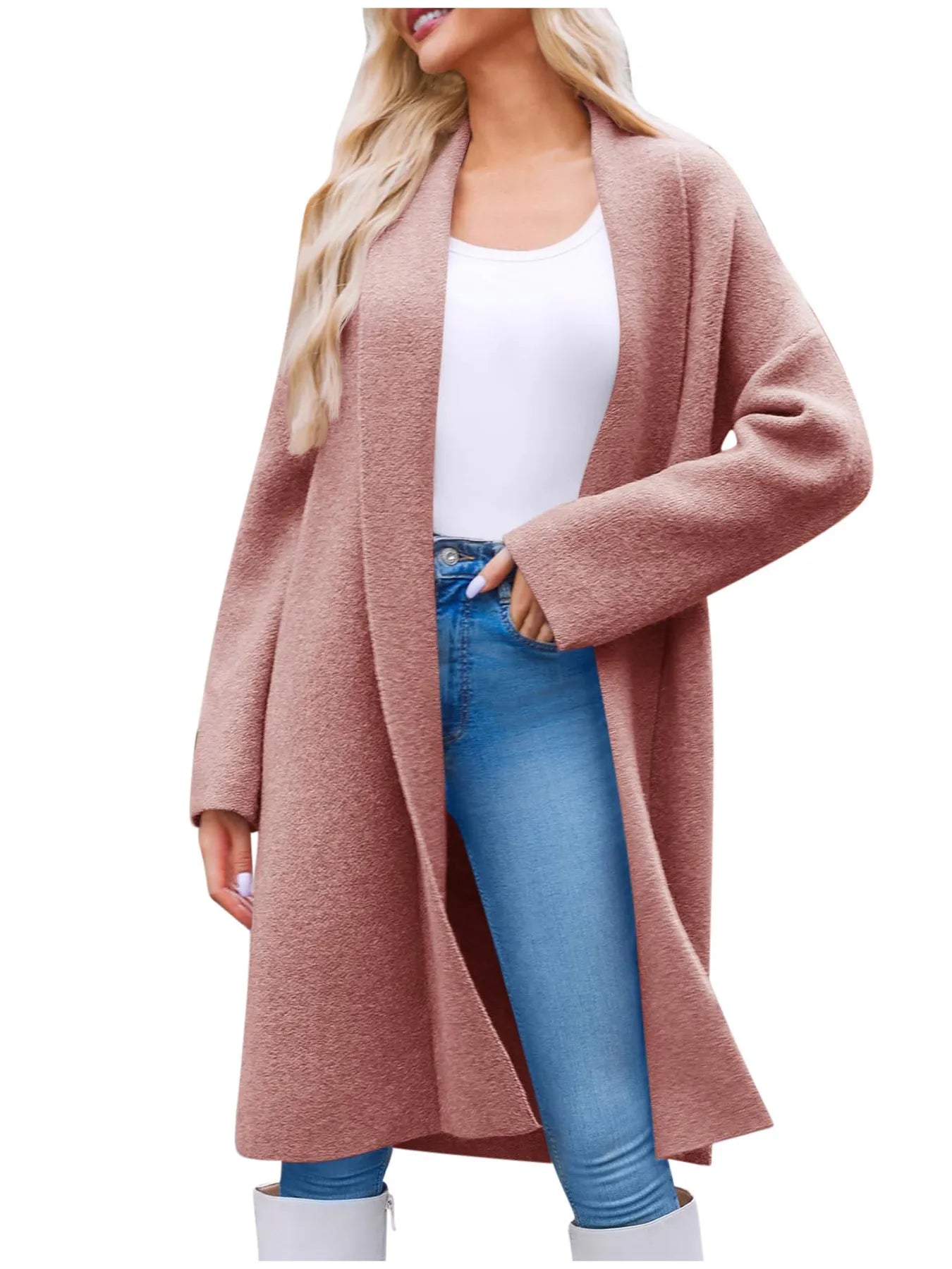 Open Front Longline Coat Pink OutfitFlow