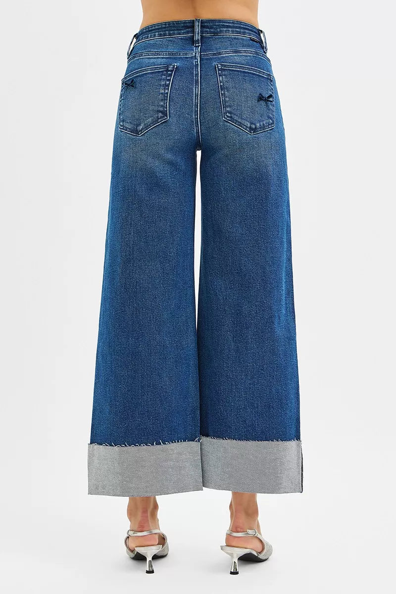 RISEN High Rise Crop Wide Leg Ribbon Detail Jeans OutfitFlow