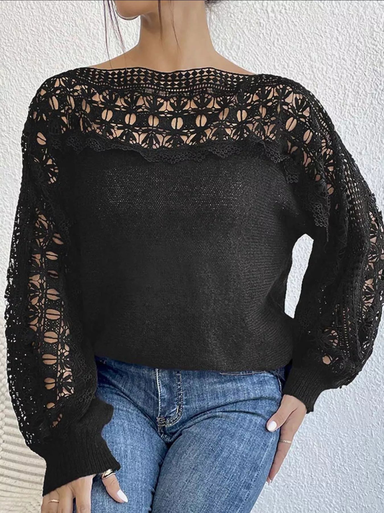 Crochet Long Sleeve Sweater OutfitFlow