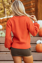 Pumpkin Pattern Round Neck Sweater OutfitFlow