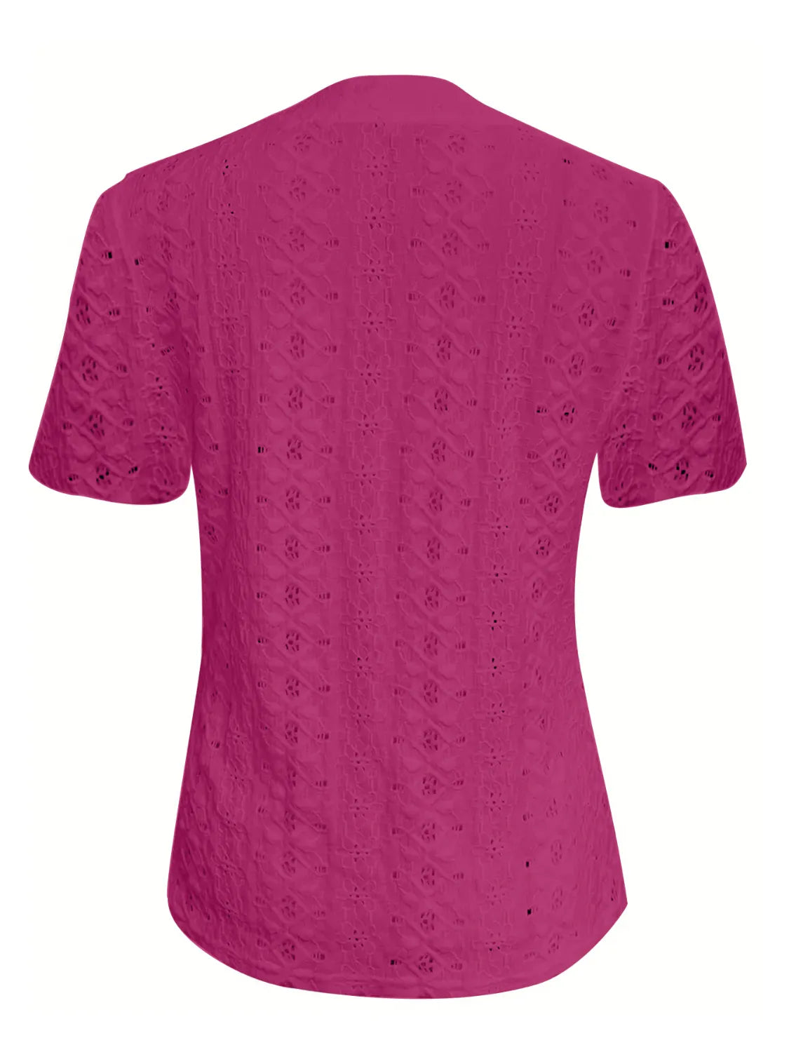 Openwork Notched Short Sleeve Top OutfitFlow