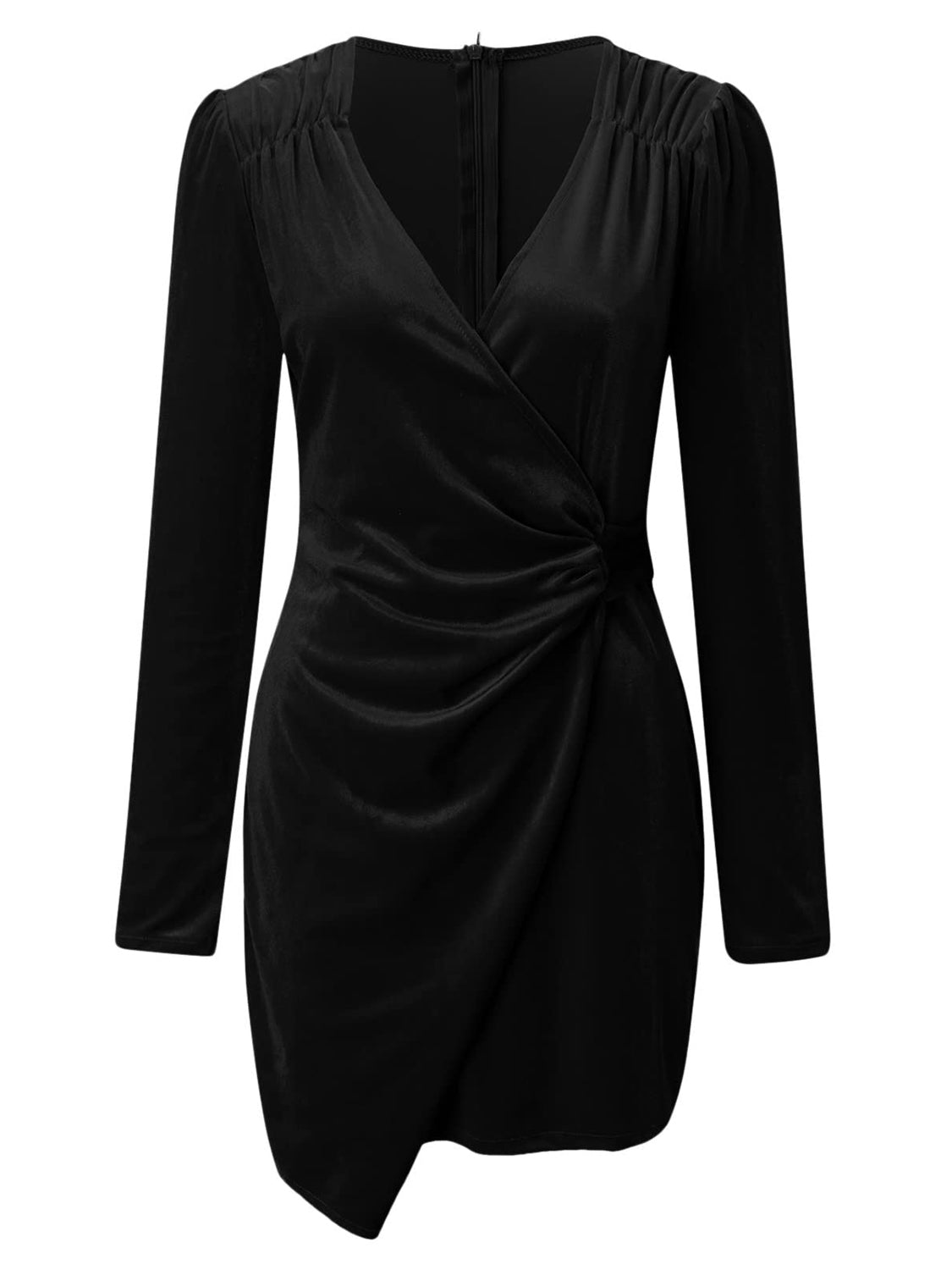 Outfit Flow - Ruched Surplice Long Sleeve Mini Dress