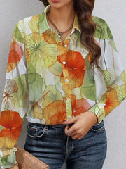 Printed Button Up Long Sleeve Shirt OutfitFlow