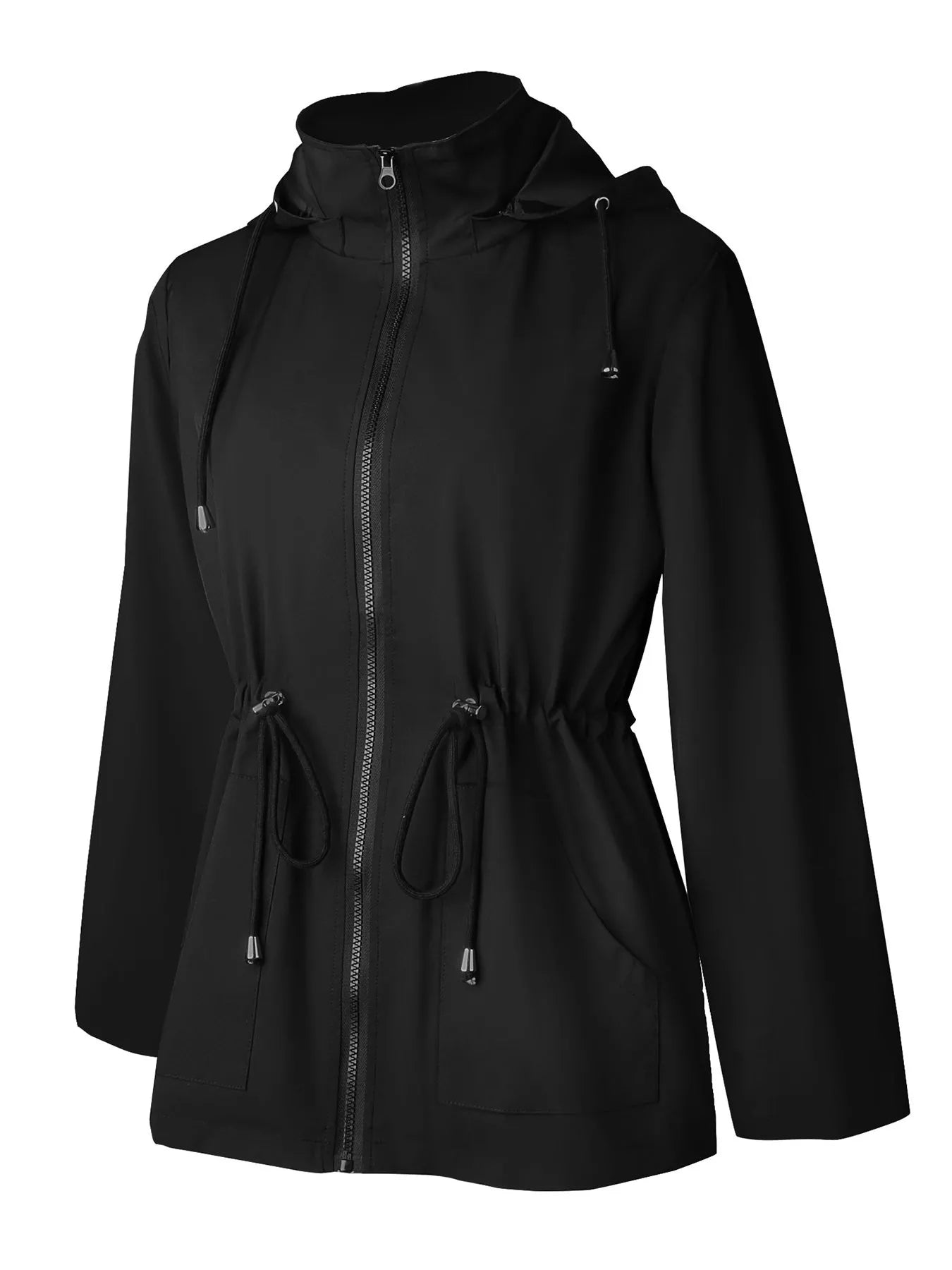 Zip Up Waterproof Hooded Outerwear Black OutfitFlow