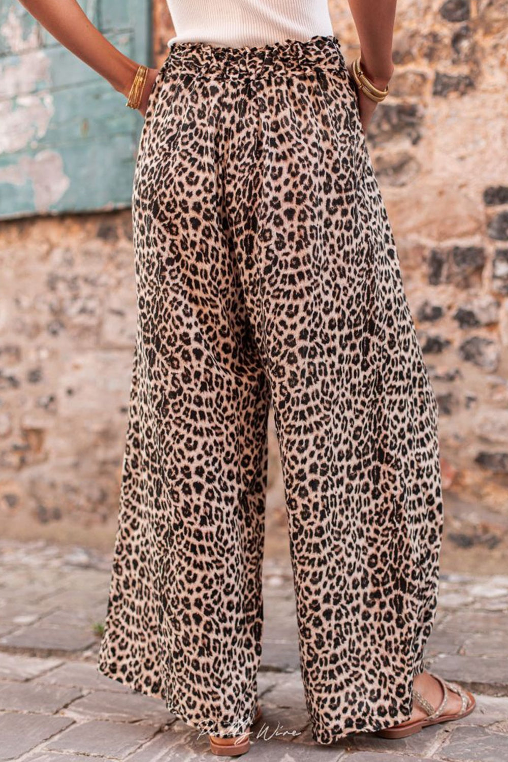 Outfit Flow - Leopard Drawstring Wide Leg Pants