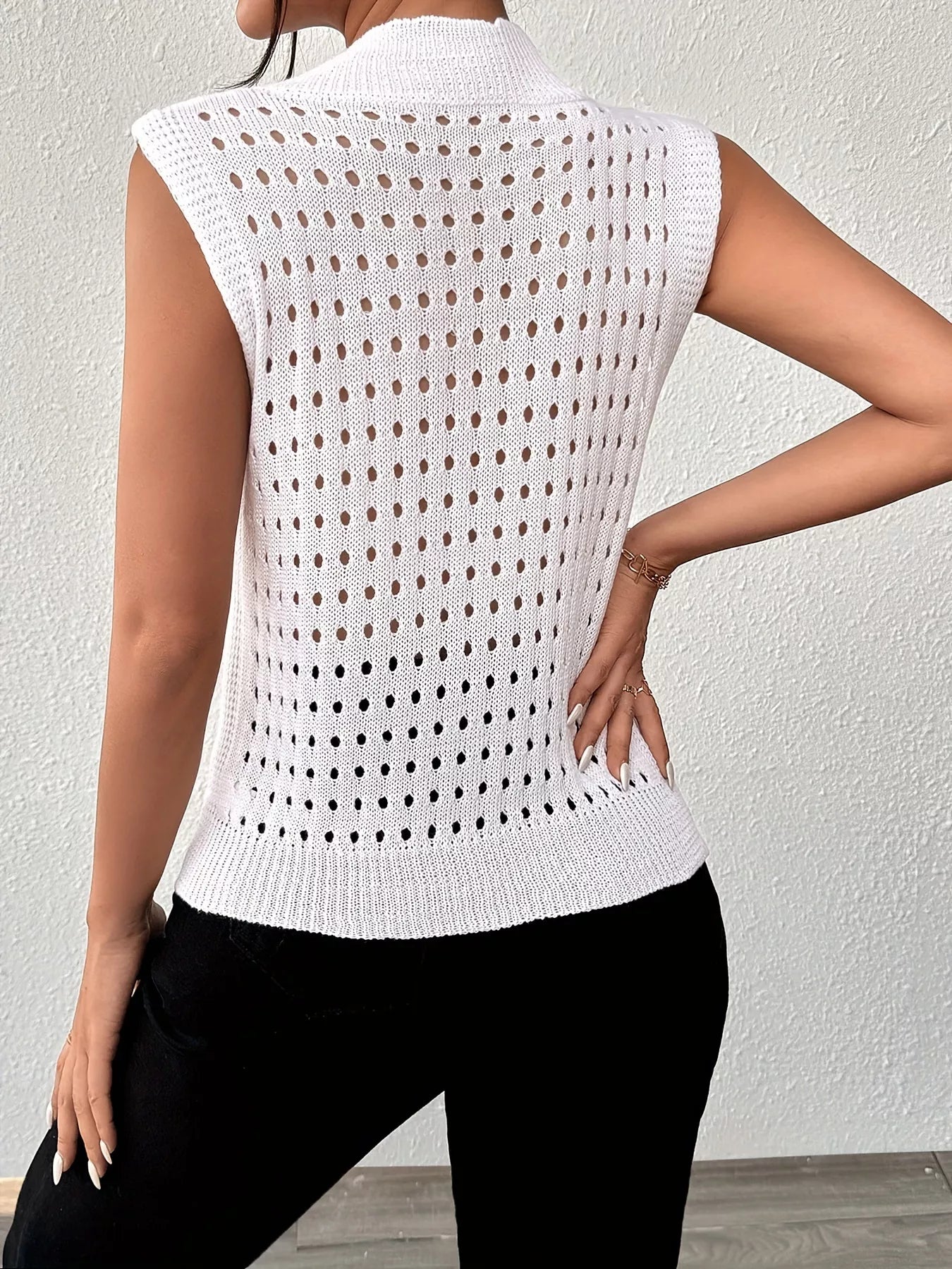 Hollow Out Round Neck Knit Tank OutfitFlow