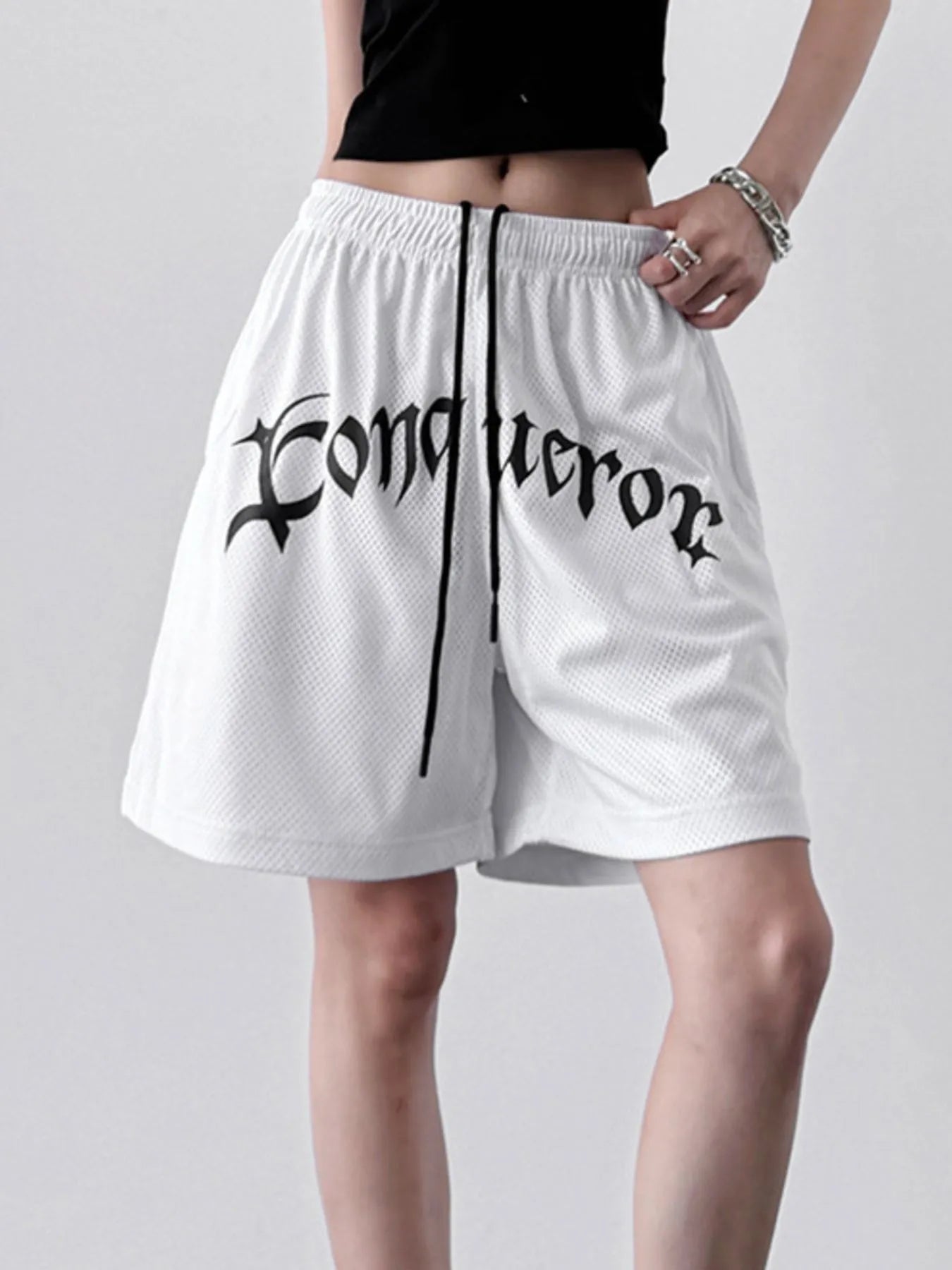 Drawstring Letter Shorts OutfitFlow