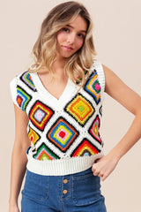 BiBi Diamond Granny Square Sweater Vest OutfitFlow